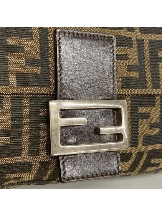 Fendi Handbag Zucca Mamma Bucket Nylon Canvas Brown Silver - Picture 9 of 10